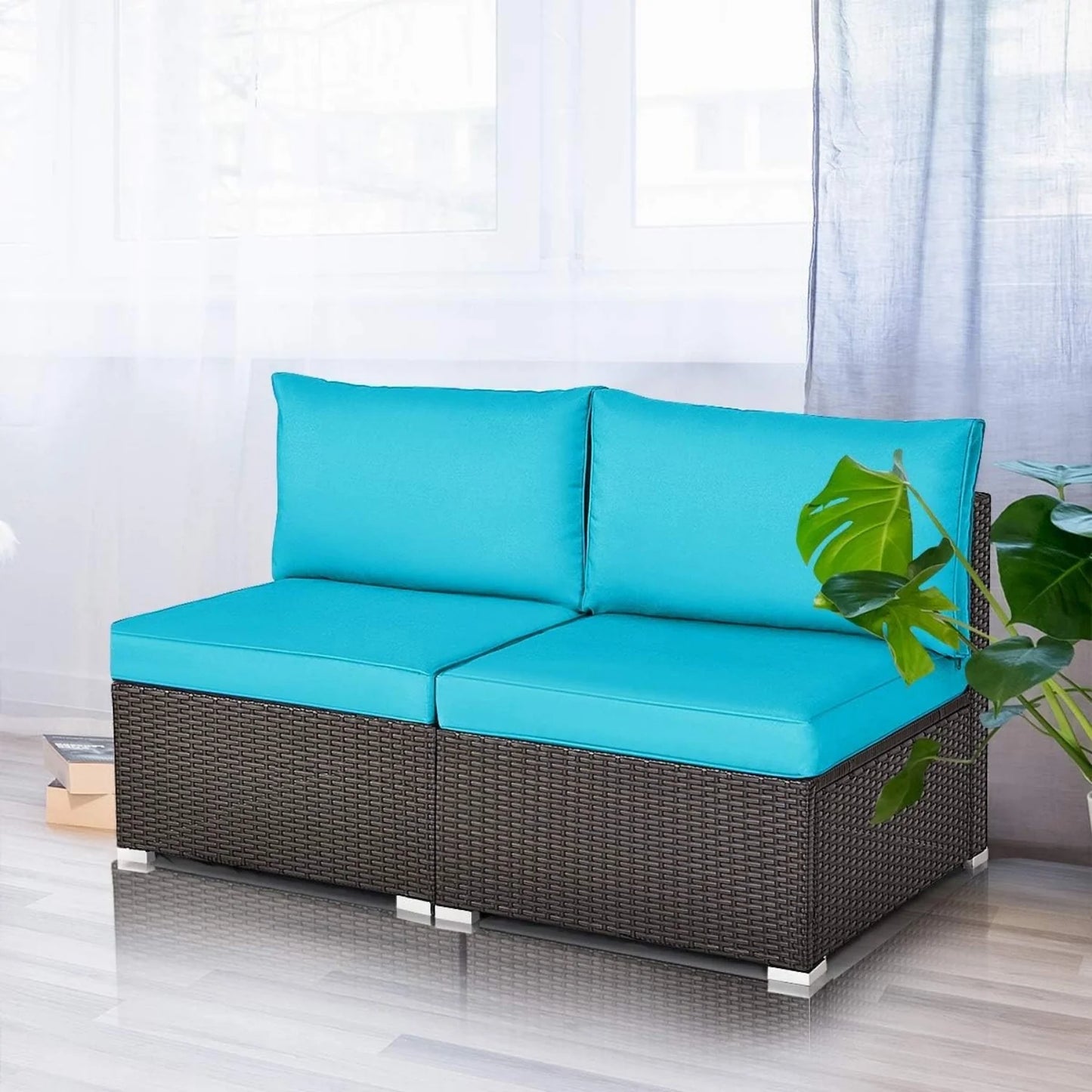Juana 2-Piece Outdoor Wicker Armless Sofa