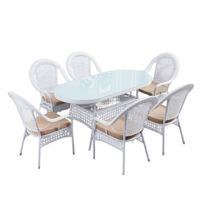 Haneen Outdoor All-Weather Resistant Rattan Wicker 7-Piece Dining Set