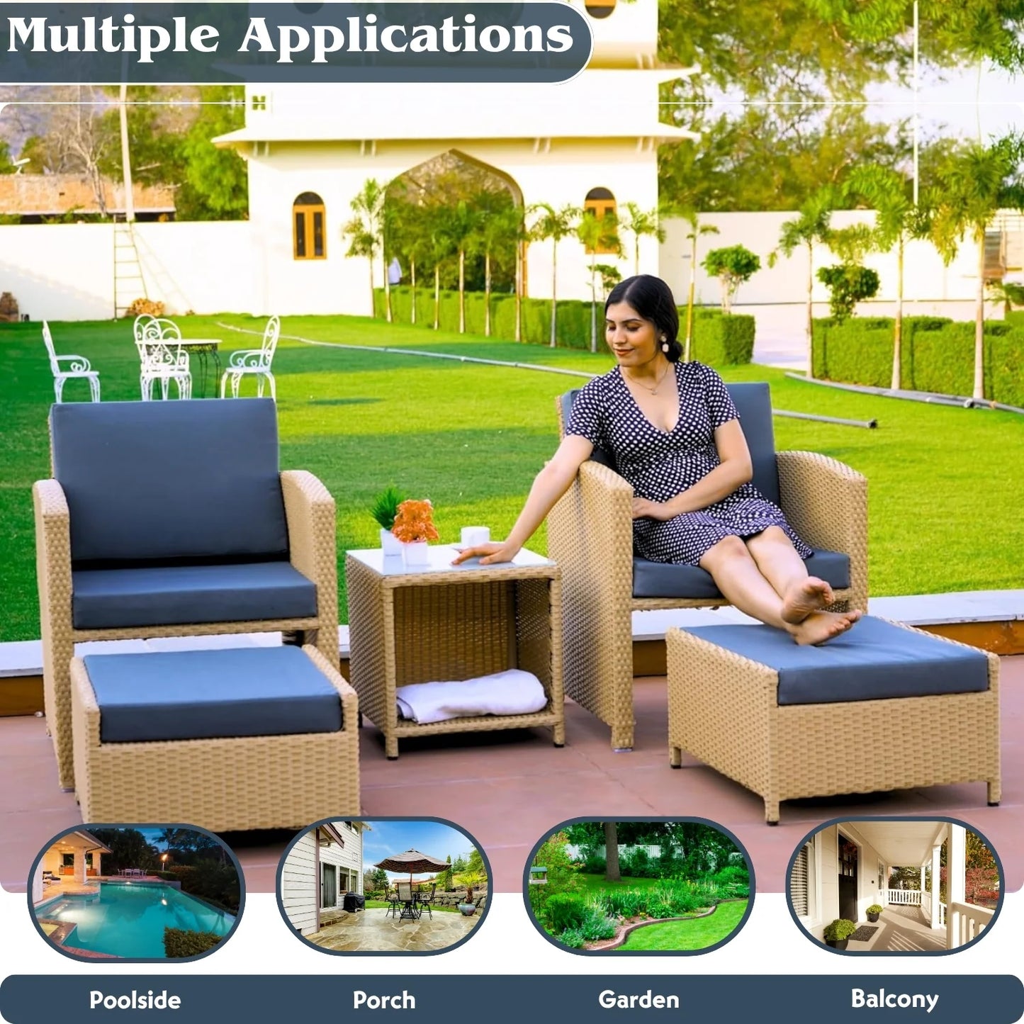 Dhanvi Outdoor 5 Piece Patio Wicker All Weather Sectional Furniture Set