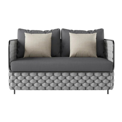 Rina 4 Piece Outdoor Rope Sofa Set with Glass Top Coffee Table (Light Grey & Dark Grey)