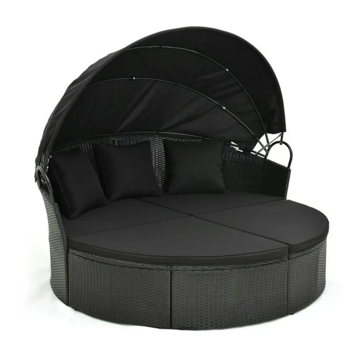 Outdoor Round Canopy Daybed Wicker Patio Furniture Set with Cushions