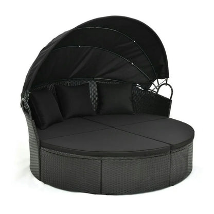 Outdoor Round Canopy Daybed Wicker Patio Furniture Set with Cushions