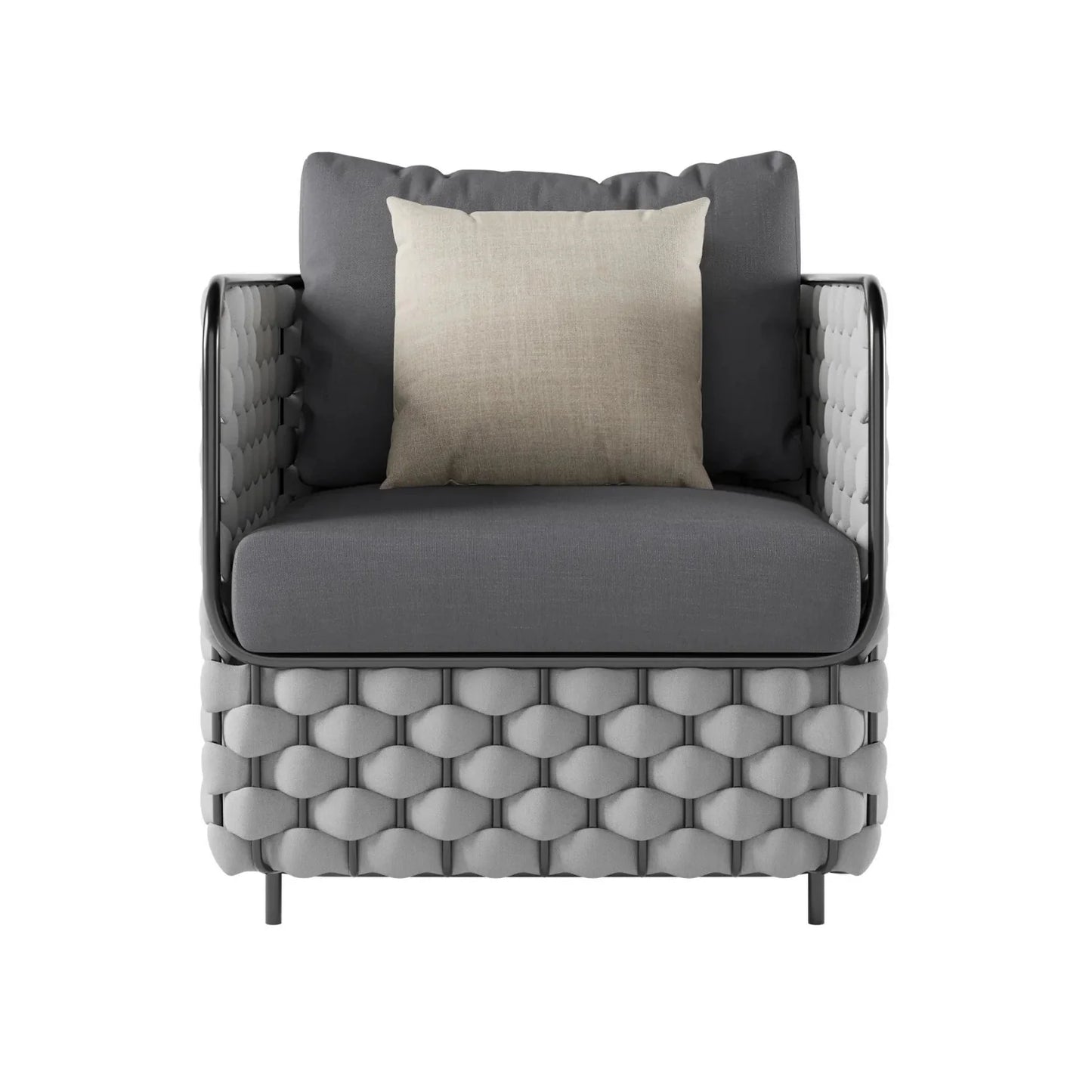 Rina 4 Piece Outdoor Rope Sofa Set with Glass Top Coffee Table (Light Grey & Dark Grey)
