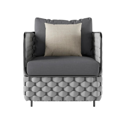 Rina 4 Piece Outdoor Rope Sofa Set with Glass Top Coffee Table (Light Grey & Dark Grey)