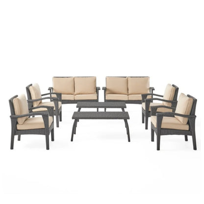 Yoko Brown 8 Seater Outdoor Wicker Conversation Set