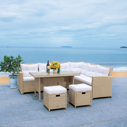 Tereza 5-Piece Wicker Patio Conversation Set (Beige/White)