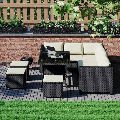 Thea 6-Piece Outdoor Wicker Patio Dining Set – Black/Cream
