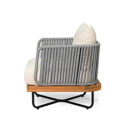 Vibhuti Outdoor 4-Piece Rope Woven Conversation Sofa Set with Wooden Top Table
