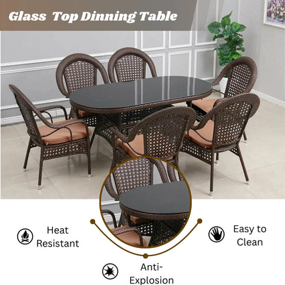 Ghazal Outdoor All-Weather Resistant Rattan Wicker 7-Piece Dining Set