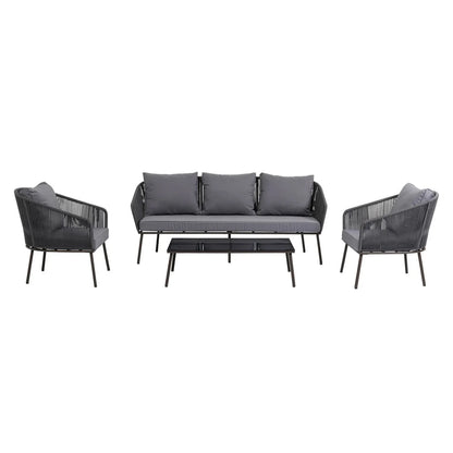 Zariah Outdoor Rope 5-Seater Patio Sofa Set with Glass Top Table (Grey)