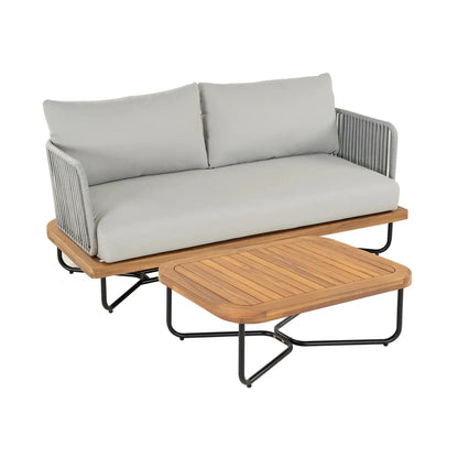 Oindrila Outdoor 6-Piece Rope Woven Conversation Sofa Set with Wooden Top Table