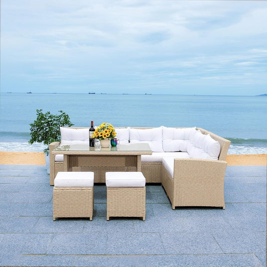 Tereza 5-Piece Wicker Patio Conversation Set (Beige/White)