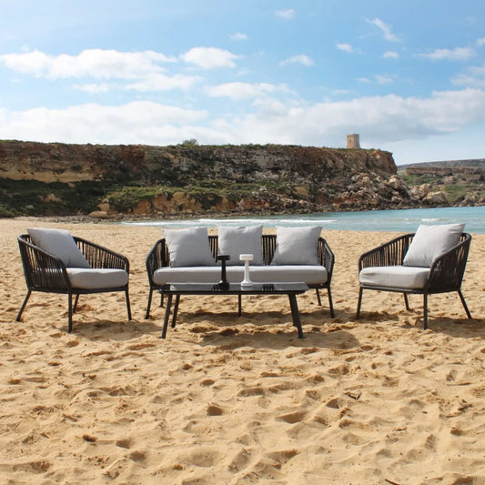 Azalea 4-Piece Outdoor Rope Patio Sofa Set (Black & Off-White)