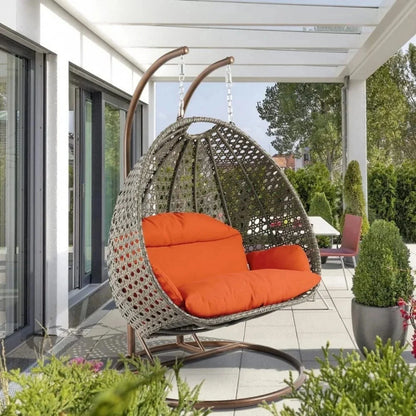 Fang Double Seater Hanging Swing Chair (Dark Brown/Orange)