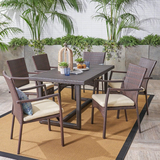 Janhavi 7-Piece Outdoor Rattan Wicker Dining Set