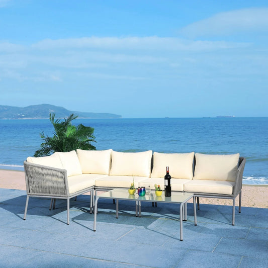 Adele Outdoor Grey Rope L-Shape All Weather Sectional Sofa Set