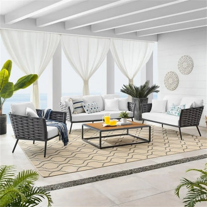 Persephone 4 Piece Outdoor Rope Sofa Set with Wooden Top Table