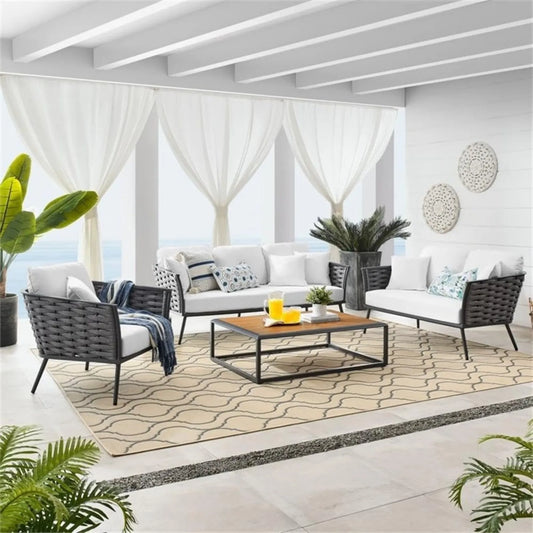 Persephone 4 Piece Outdoor Rope Sofa Set with Wooden Top Table