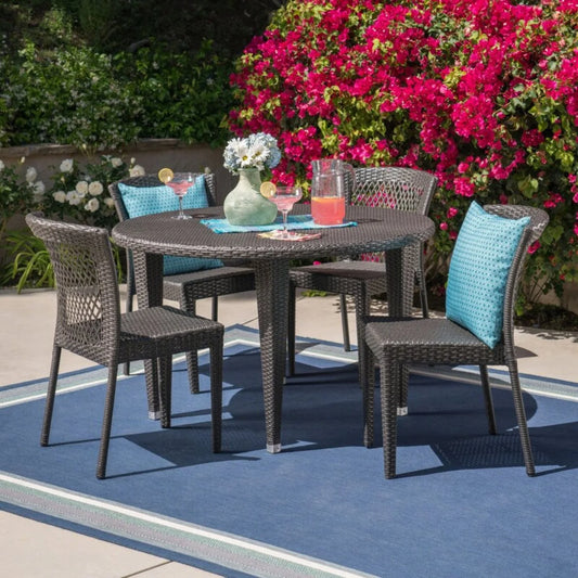 Adeela Outdoor All-Weather Resistant Rattan Wicker 5-Piece Dining Set
