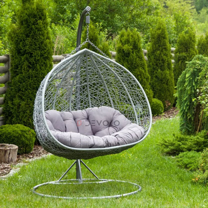Jiao Double Seater Rattan & Wicker Swing (Grey)