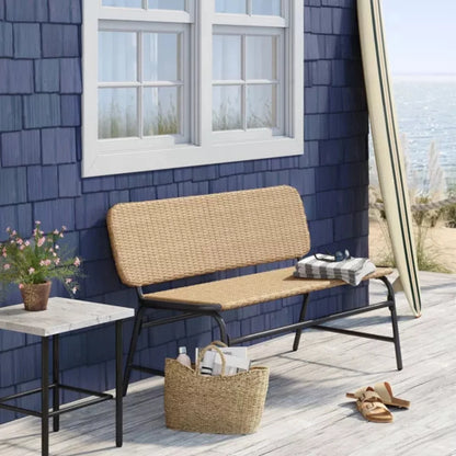 Parineeti 2-Seater Outdoor Garden Rattan Bench With Metal Frames