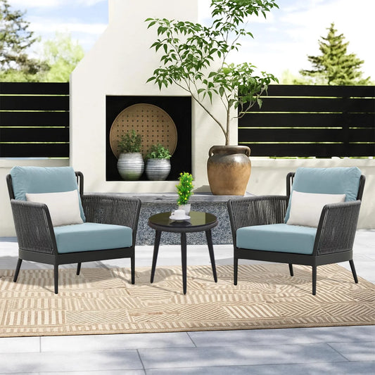 Binita Outdoor 3 Piece All-Weather Rope Patio Set