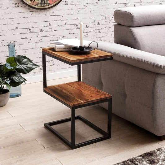 Solid Sheesham Wood S-Shape Bedside Corner Side Table