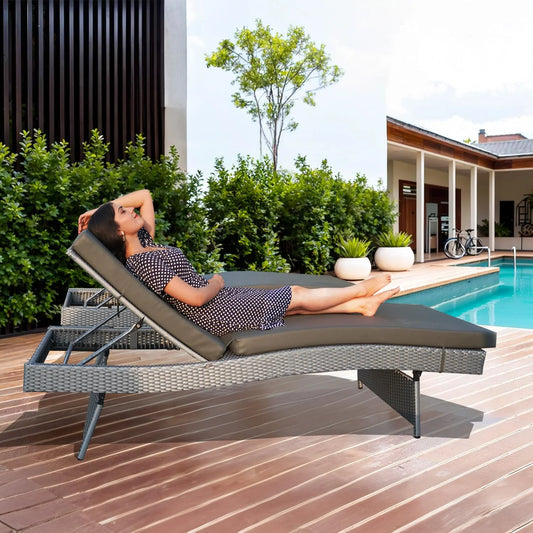 Akira All-Weather HDPE Wicker Outdoor Chaise Lounge Chair Set of 2