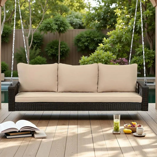 Hortense Outdoor Large HDPE Wicker 3-Person Porch Swing