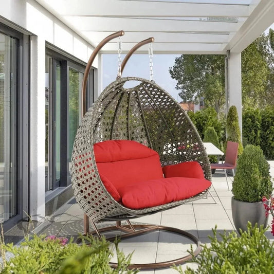 Fen Double Seater Hanging Swing Chair (Dark Brown/Red)