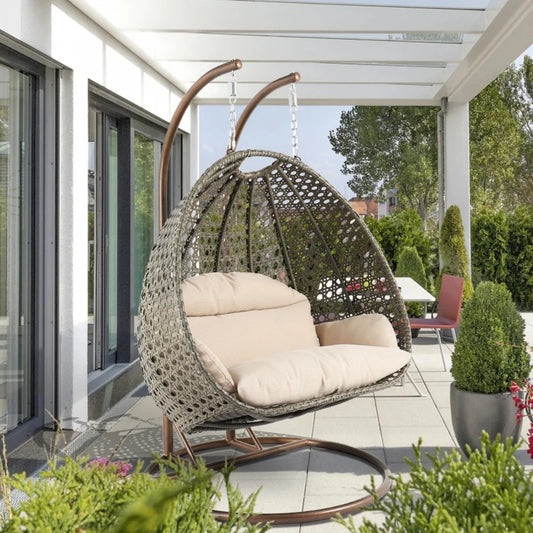 Baozhai Double Seater Hanging Swing Chair (Dark Brown/Cream)