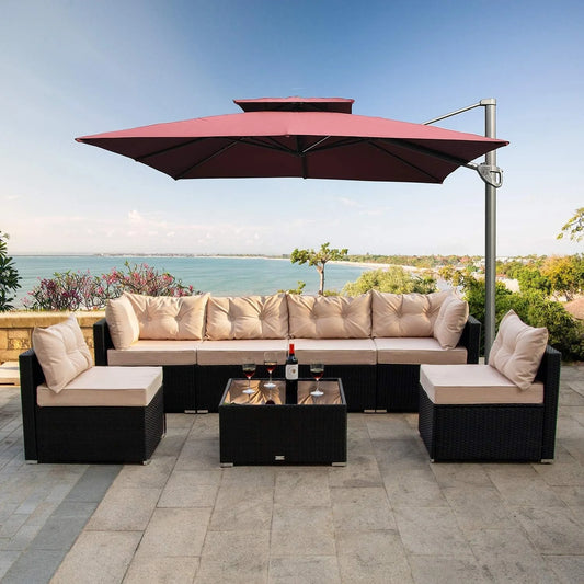 Odessa 6-Seater Outdoor Garden Conversation Sofa Set (Dark Brown & Cream)