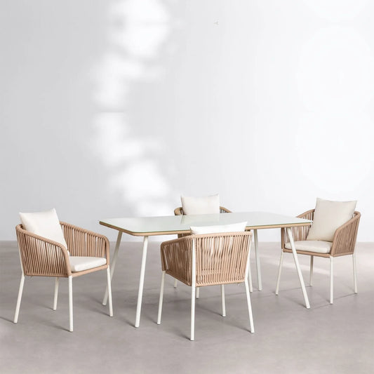 Alejandra 5-Piece Outdoor Patio Dining Set With Rattan Chairs & Glass-Top Table