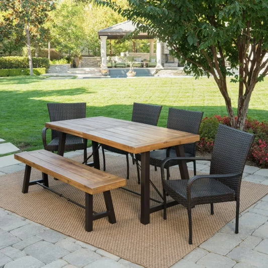 Fawzia Outdoor All-Weather Resistant Rattan Wicker 6-Piece Dining Set
