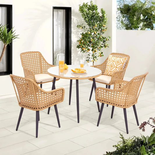 Beatriz 5-Piece Outdoor Patio Dining Set with Rattan Chairs & Glass Top Table