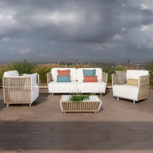 Suyin All-Weather Rope 4- Seater Sofa Set With Glass Top Table