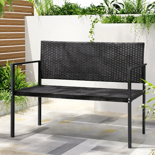 Yasmin 2-Seater Outdoor Garden Rattan Bench With Metal Frames