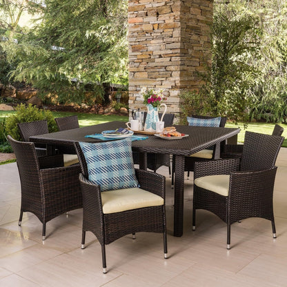 Ojasvi 9-Piece Outdoor Rattan Wicker Square Dining Set
