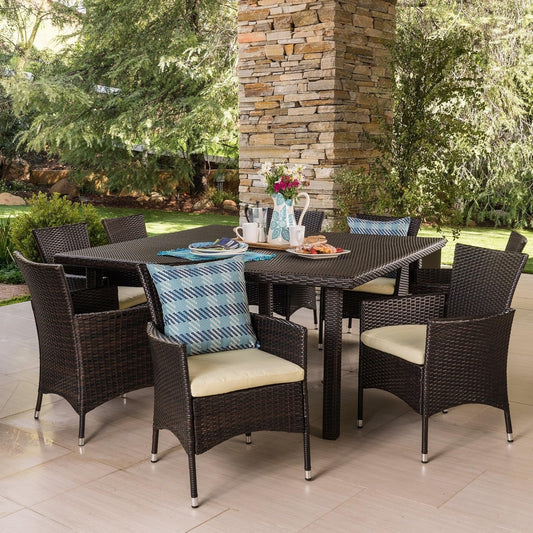 Ojasvi 9-Piece Outdoor Rattan Wicker Square Dining Set