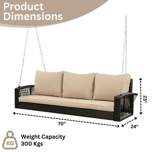 Hortense Outdoor Large HDPE Wicker 3-Person Porch Swing