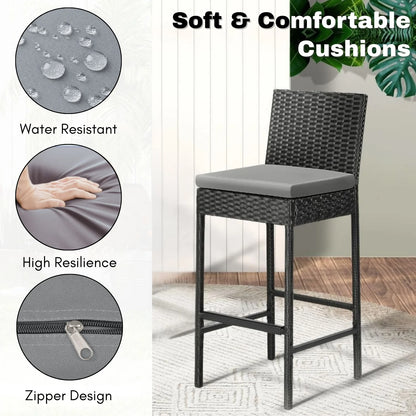 Flor 5-Piece Outdoor Rattan Wicker Bar Set with Glass Top Table