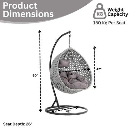 Nainika Single Seater Rattan & Wicker Swing (Grey)