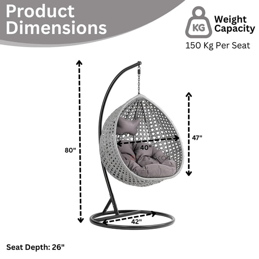 Nainika Single Seater Rattan & Wicker Swing (Grey)