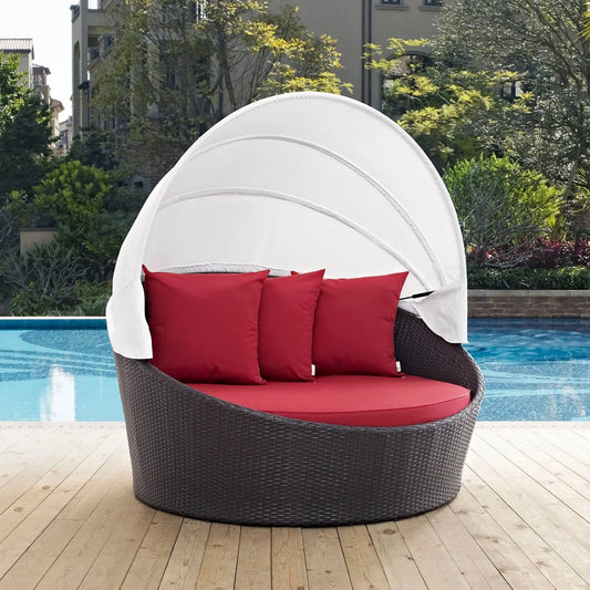 Zikora Outdoor Rattan Wicker Patio Daybed with Retractable Canopy