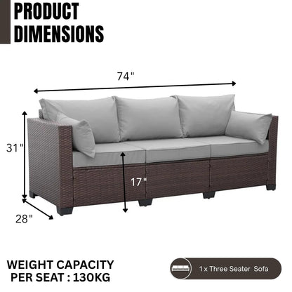 Raquel 3-Seater Outdoor Rattan Wicker Patio Sofa