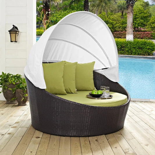 Titilayo Outdoor Rattan Wicker Patio Daybed with Retractable Canopy