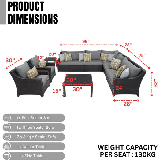 Dahabo All Weather Outdoor Wicker Garden L-Shape Sectional Conversation Set