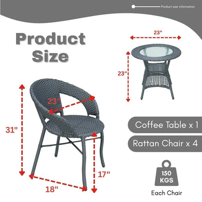Mercedes 5-Piece Outdoor Rattan Wicker Patio Bistro Set