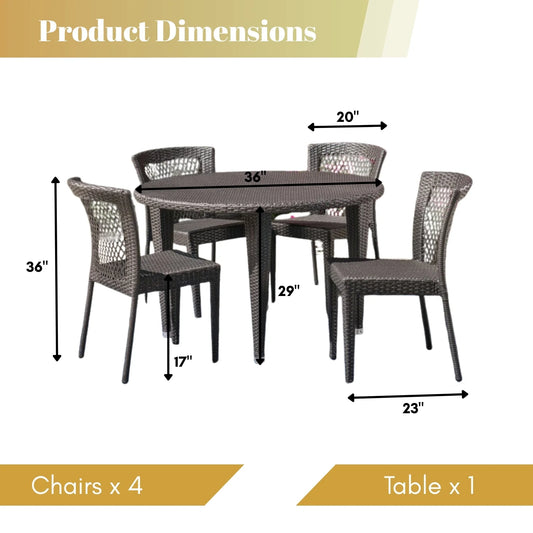 Adeela Outdoor All-Weather Resistant Rattan Wicker 5-Piece Dining Set