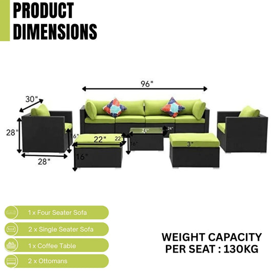 Clementine 6-Piece Outdoor Conversation Set (Black/Green)